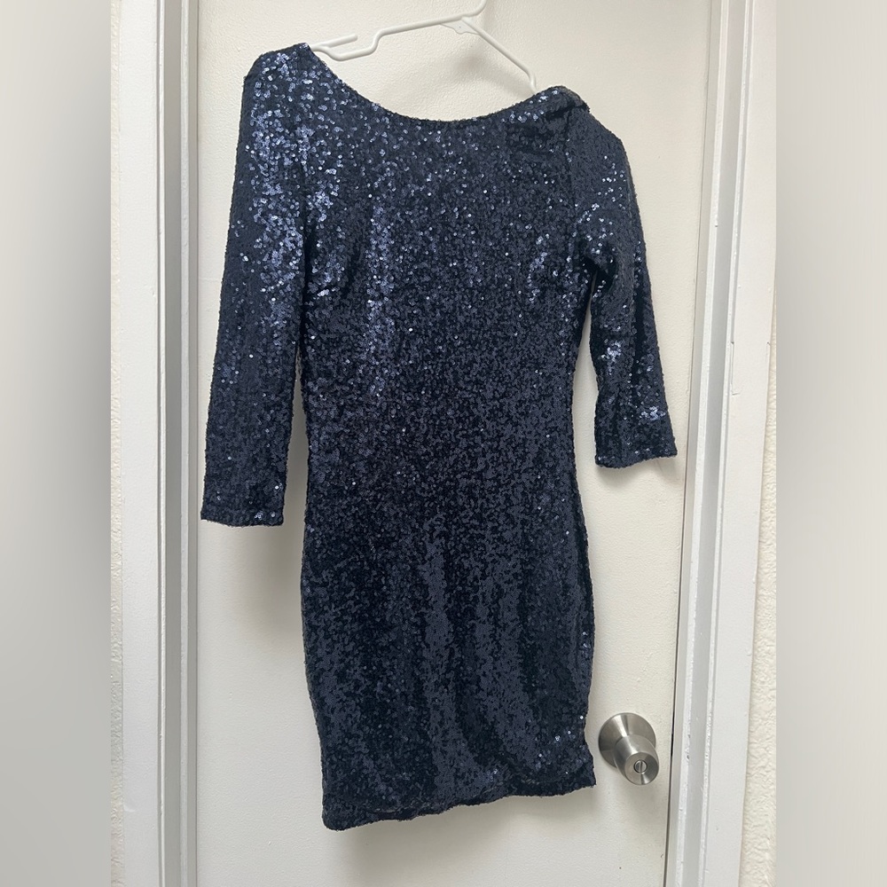 Navy Blue Sequin Mini Dress low back